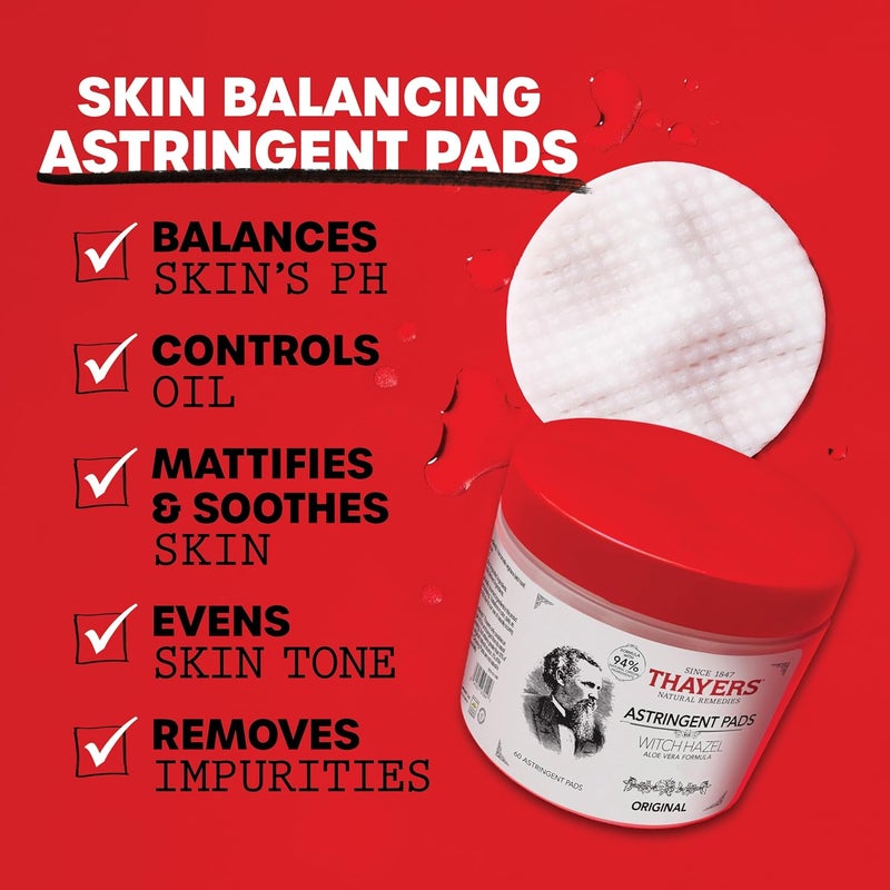 THAYERS Witch Hazel With Aloe Vera - 60 Pads - Image 2